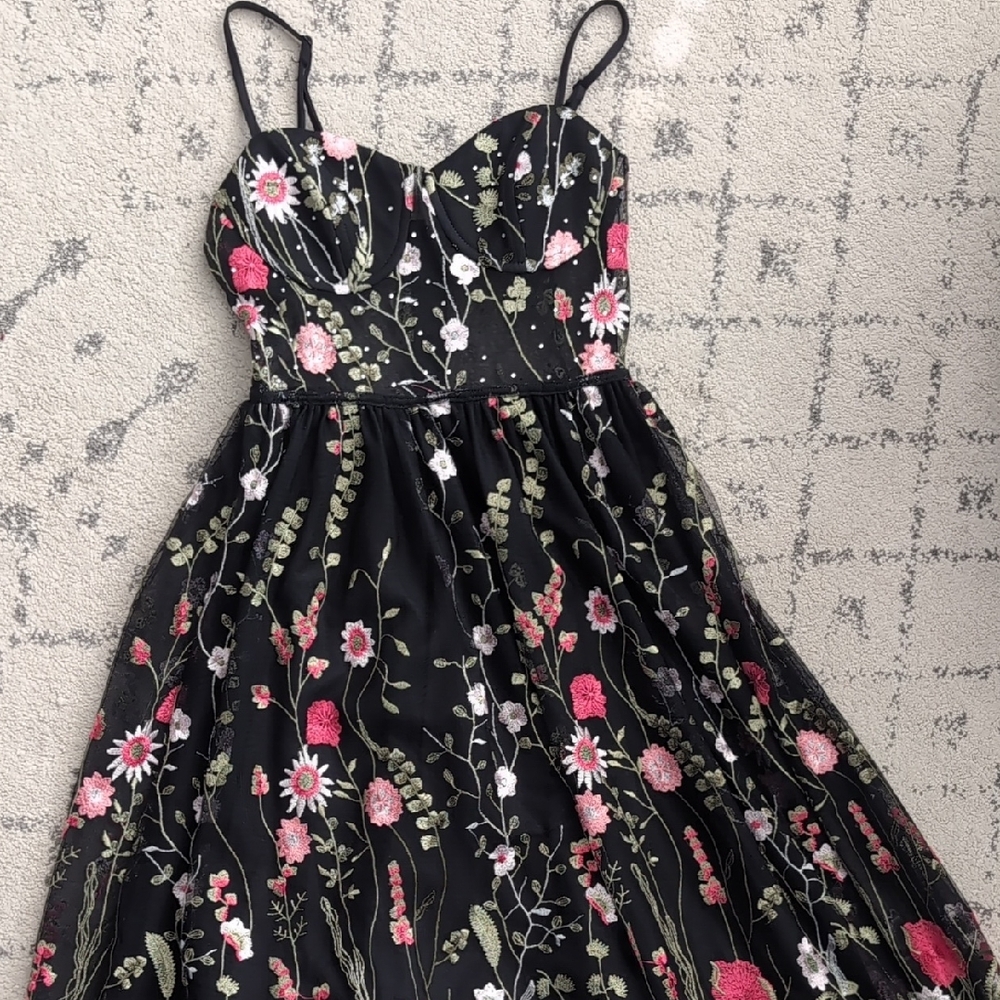 Floral Embroidered Black Dress